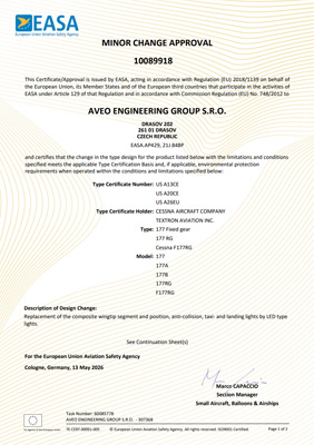 AveoConforma-RedBird - Cessna 177 Minor Change Approval